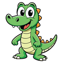 Cartoon Green Alligator Character Standing with White Background Design