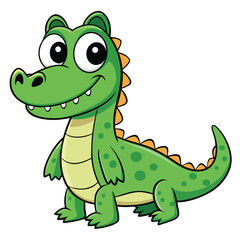 Fototapeta premium Cartoon Green Crocodile Alligator Standing Isolated, White Background