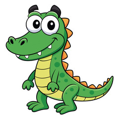 Cartoon Green Dragon Standing with a Smile on a White Background Design
