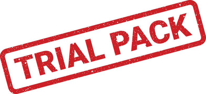 Red grunge stamp featuring the words TRIAL PACK within a rectangular border, signifying an introductory product bundle