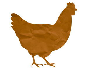 Brown crumpled paper chicken silhouette isolated © PNG Lab