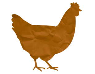Brown crumpled paper chicken silhouette isolated
