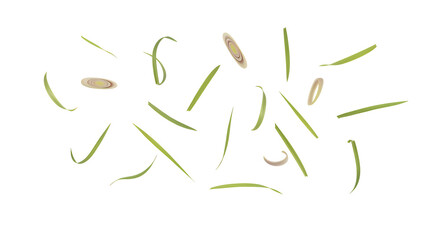 Scattered Lemongrass Herb Snippets on White Backdrop