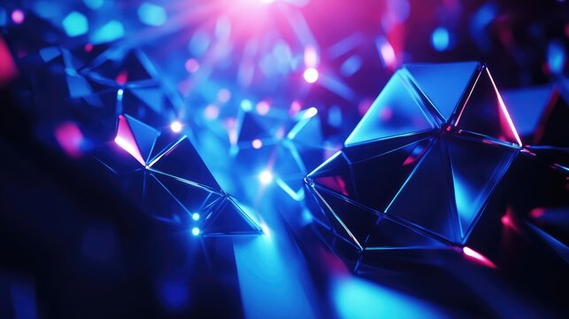 Digital geometry shaping futuristic blue and pink light background