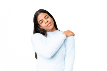 Young African American woman over isolated chroma key background suffering from pain in shoulder for having made an effort