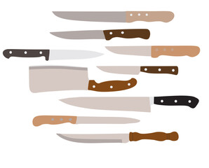 set of kitchen knives isolated on white vector