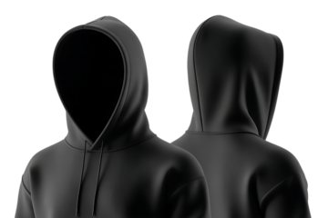 Black hoodies front and back side, soft fabric, clean product display for apparel buyers and mockup use, on white background.