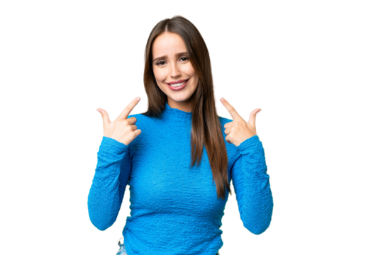 Young beautiful woman over isolated chroma key background giving a thumbs up gesture