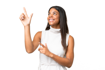 Young African american woman over isolated background pointing with the index finger a great idea