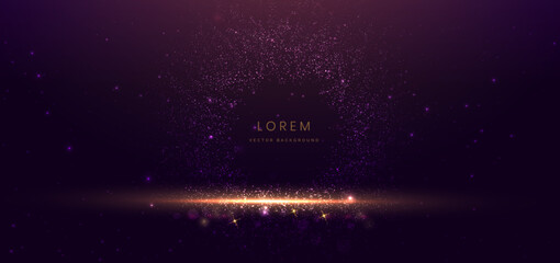 Luxury purple background with particle glowing and gold lighting horizontal.