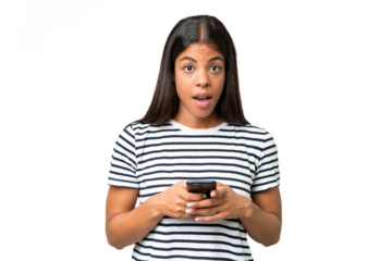 Young African american woman over isolated background surprised and sending a message