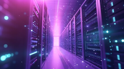 Data center server racks storing big data processing cloud information