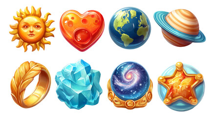 Fototapeta premium Celestial Symbols of Harmony and Artifact Representations in Vibrant Colors