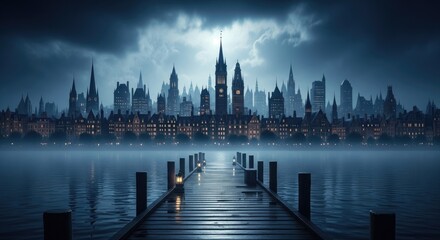 Fototapeta premium London skyline at night featuring the Houses of Parliament, Big Ben, and Westminster Bridge over the River Thames