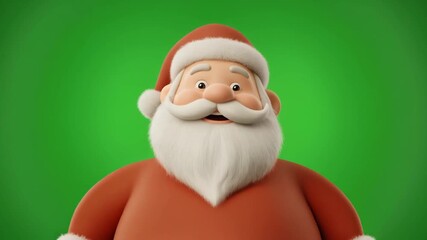 A cheerful 3D rendered Santa Claus, with a jolly expression, wearing a red hat and suit, set against a vibrant green background for the holiday season. - Powered by Adobe
