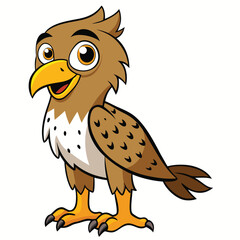 Cartoon Smiling Eagle with Brown Feathers on White Background
