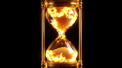 Fiery Hourglass with Flames and Glowing Sand in a Stunningly Designed Golden Frame