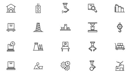 Industrial factory icon Collection vector design in trendy style with editable stroke