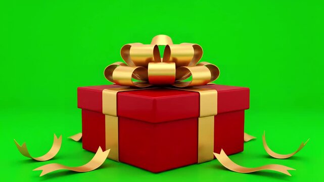 Green Screen opening beautiful gift box with ribbons and big bow 4 videos in 1 unpacking present parcel 3d animation elements on alpha mask channels untying decorative knot 4k uhd 3840x2160 scene