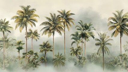 Tropical Palm Tree Landscape – Vintage Botanical Forest Illustration