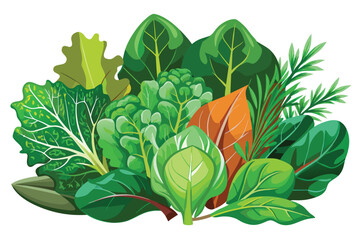 Assorted colorful leafy vegetables are densely arranged together in this beautiful and vibrant image