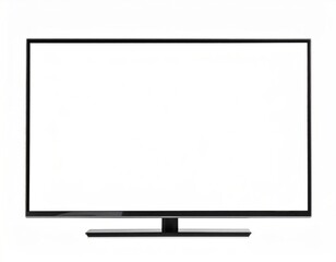 Naklejka premium Modern TV set with blank black screen isolated on white background. Minimalist mock-up of smart television for design presentation, advertising