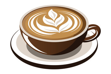 Exquisite latte art adorns a brown coffee cup set upon a matching saucer