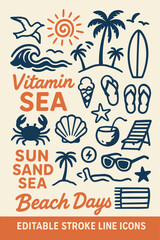 Beach Vibes and Summer Fun Icon Set