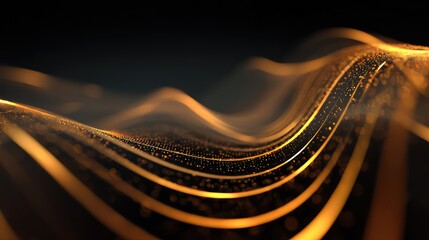 Golden digital wave with flowing data particles