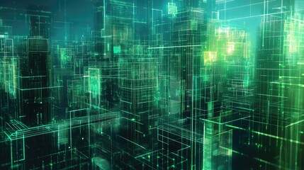 Digital cityscape representing data network and modern technology