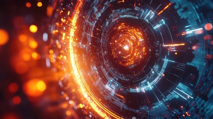 Abstract digital tunnel with glowing data stream