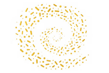 Golden confetti and sprinkles swirling in a spiral pattern, creating a festive overlay with a transparent background