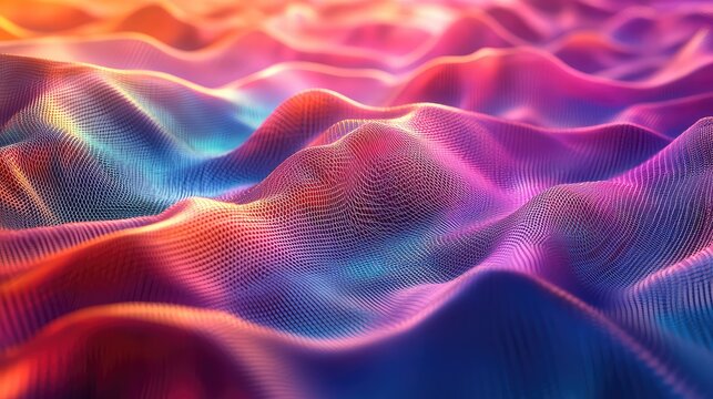 Digital landscape creating colorful mesh wave patterns