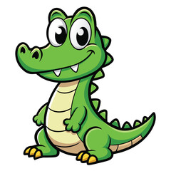 Fototapeta premium Cartoon Style of a Green Crocodile Sitting Isolated on White Background