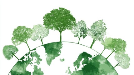 Trees flourishing atop a globe symbolize nature and environmental conservation, highlighting greenery and planet Earth.