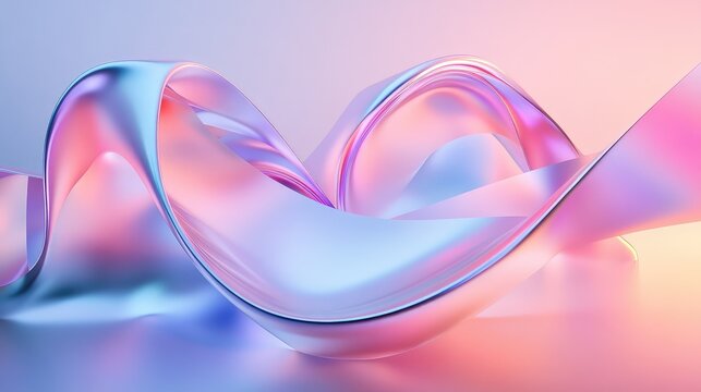 Flowing chrome iridescent ribbon creating abstract pastel waves