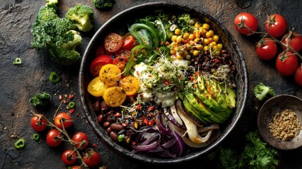 A vibrant vegan bowl experience at home with fresh colorful ingredients for conscious eating