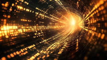 Digital data flowing through abstract light speed tunnel