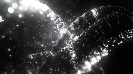 Dna helix structure radiating data in abstract science
