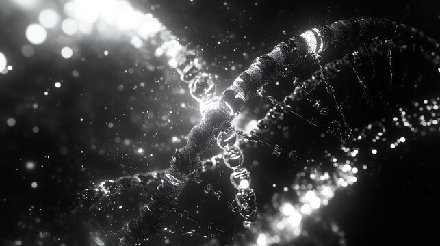 Dna helix structure radiating data in abstract science