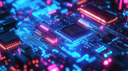 Fototapeta premium Circuit board illuminating data transfer and digital connection