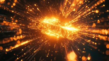 Abstract glowing digital data accelerating through network