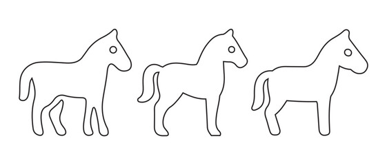 Three outline horses standing in a row, minimalist icon design