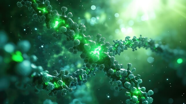 Dna strain forming virus structure with glowing green light