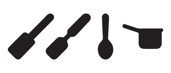 Abstract icons of cooking utensils, kitchenware, and cookware.
