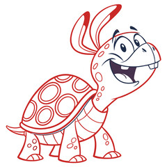Cartoon Turtle with Rabbit Ears, Smiling Character with a White Background,