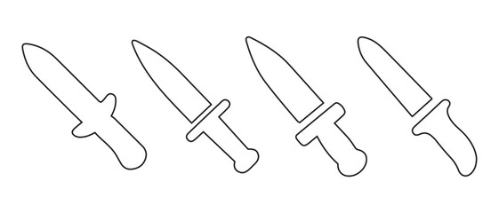 Line art set of four dagger icons, representing weapon and danger.