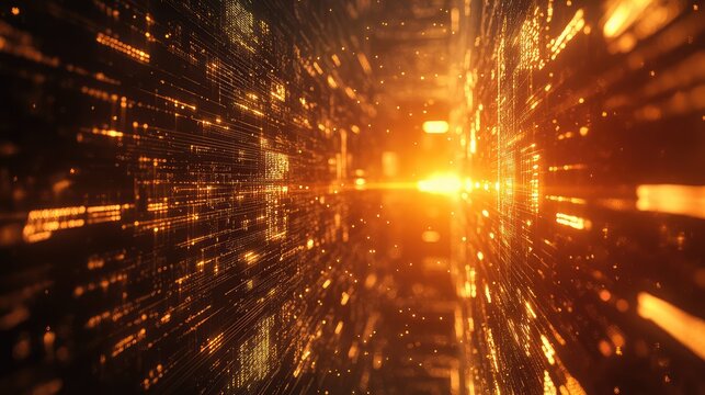 Digital technology data network stream light tunnel