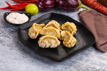 Steamed Nepali Momo stuffed dumplings