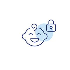 Happy baby boy and lock. Child safety, parental control. Pixel perfect, editable stroke vector icon